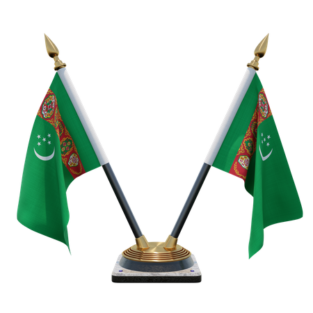 Turkmenistan Double Desk Flag Stand  3D Illustration