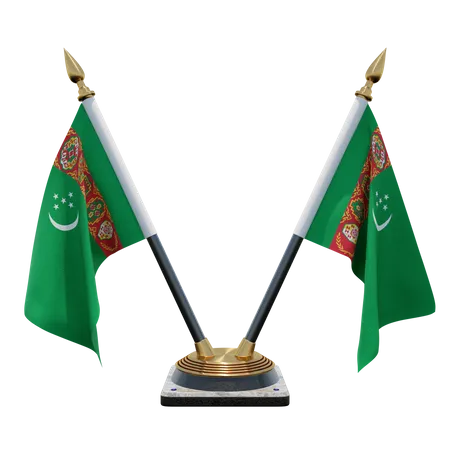 Turkmenistan Double Desk Flag Stand  3D Illustration