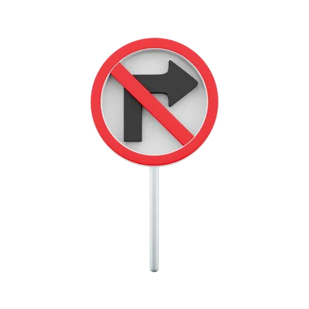 3 D Render No Right Turn Road Sign 3 D Rendering No Right Turn Road Sign Cartoon Icon 3D Icon