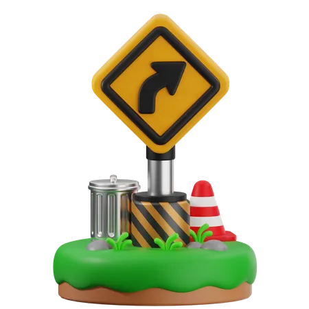 Turn Right Sign  3D Icon