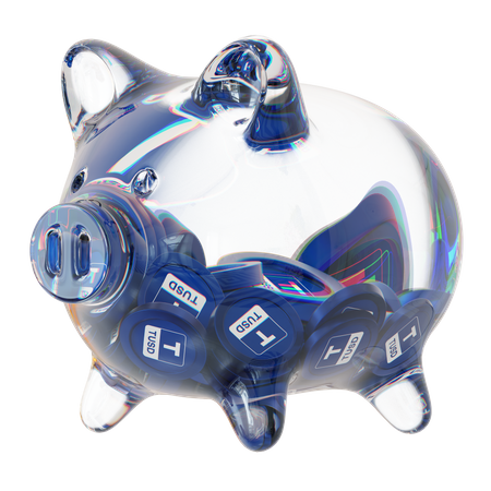 Tusd Clear Glass Piggy Bank With Decreasing Piles Of Crypto Coins  3D Icon