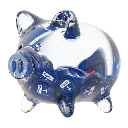 Tusd Clear Glass Piggy Bank With Decreasing Piles Of Crypto Coins  3D Icon