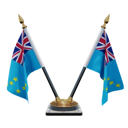 Tuvalu Double Desk Flag Stand  3D Flag