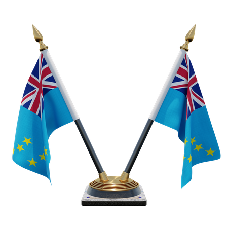 Tuvalu Double Desk Flag Stand  3D Flag