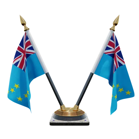 Tuvalu Double (V) Desk Flag Stand  3D Icon