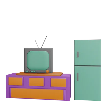3 D Render Tv Drawer And Fridge Illustration 3D Icon