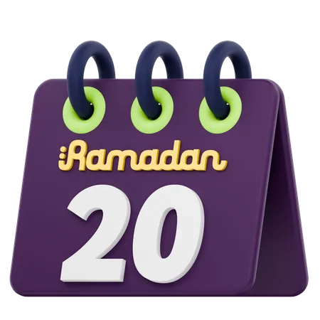 Twentieth Day Of Ramadan Calendar Ramadan Celebration  3D Icon