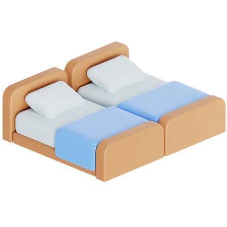 Twin bed  3D Icon