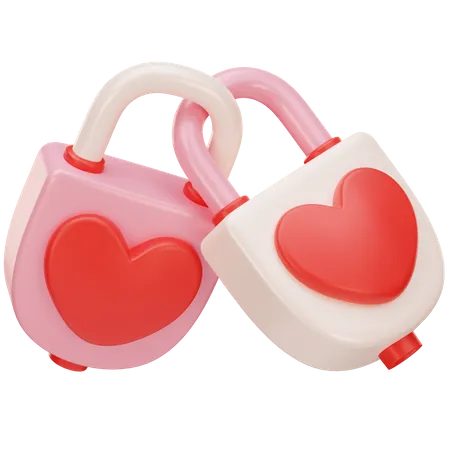 Twin Heart Padlock  3D Icon