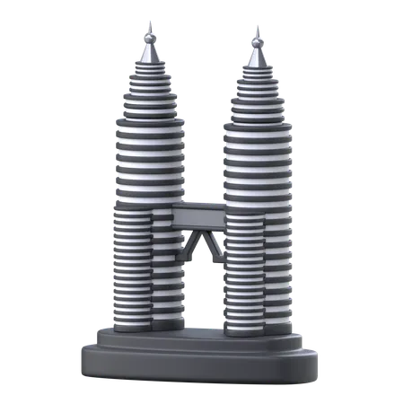 Twin Tower 3 D Famous Monument Icon 3D Icon