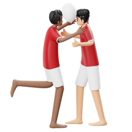 Two Boys Doing Joget Balon  3D Illustration