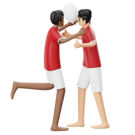 Two Boys Doing Joget Balon  3D Illustration