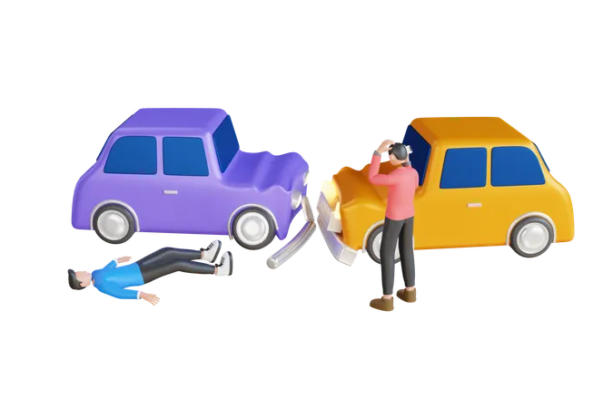 Car Accident 3 D Illustration Two Cars Collide On The Road Car Crash On The Street Damaged Cars After Collision 3D Icon