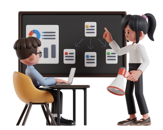 Two Female And Male Entrepreneurs Discussing Marketing Strategy  3D Illustration