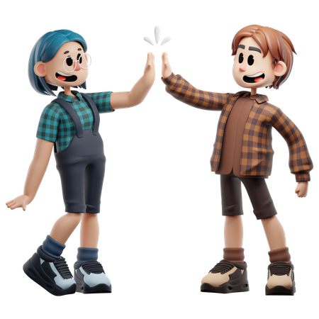 Two Folks Giving High Fiving  3D Illustration