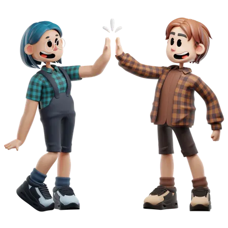 Two Folks Giving High Fiving  3D Illustration