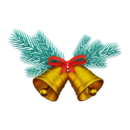 Two golden christmas bells  3D Illustration