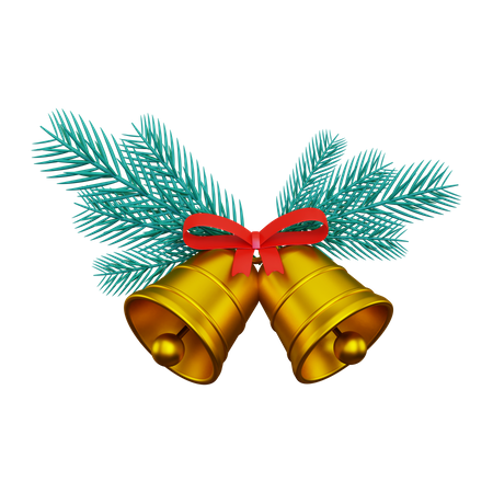 Two golden christmas bells 3D Illustration