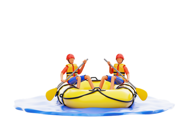 Two Guys Enjoying Boat Rafting  3D Icon