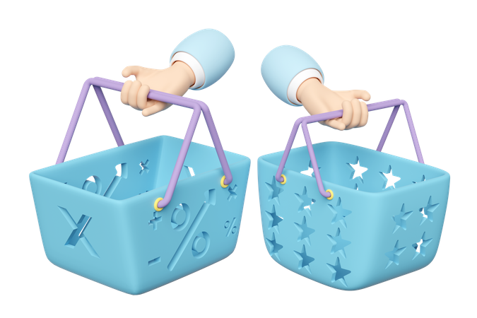 Two Hand Holding Shopping Basket  3D Icon