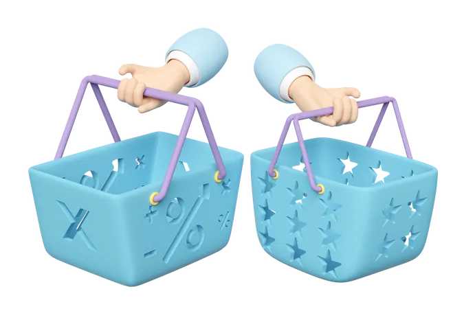 Two Hand Holding Shopping Basket  3D Icon