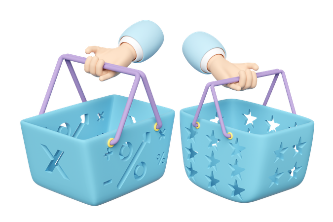 Two Hand Holding Shopping Basket  3D Icon