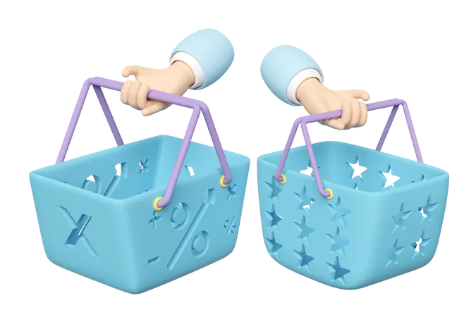 Two Hand Holding Shopping Basket Isolated 3D Icon