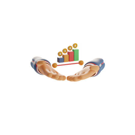 Two Hands Above With Bar Chart And Coin  3D Icon