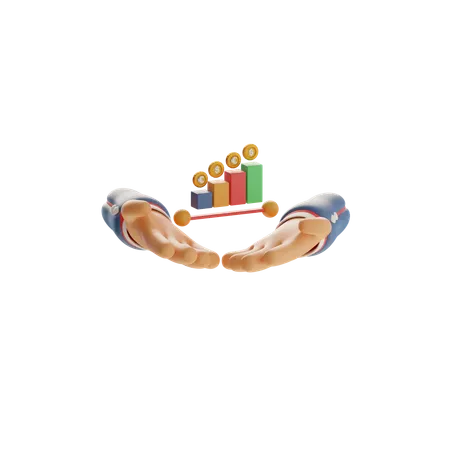 Two Hands Above With Bar Chart And Coin  3D Icon