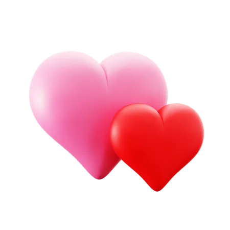 Couple Love Two Red And Pink Hearth Symbol For Romantic Relationship 3 D Icon Illustration Render Design 3D Icon