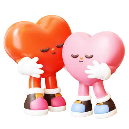 Two Heart Character Hug  3D Illustration