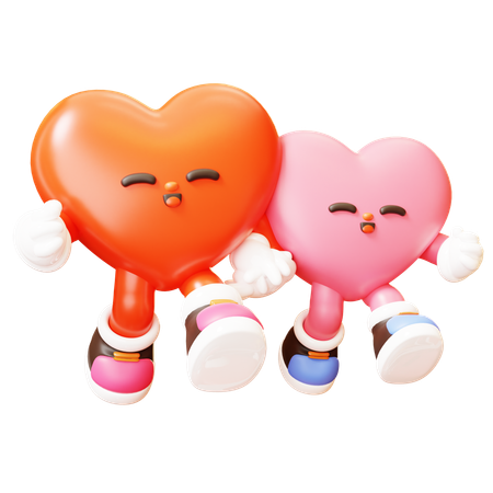 Two Heart Character Joy Walking  3D Illustration