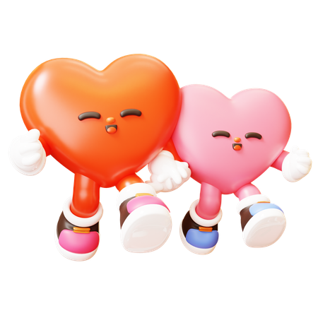 Two Heart Character Joy Walking  3D Illustration