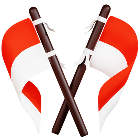 Two Indonesian Flags  3D Icon