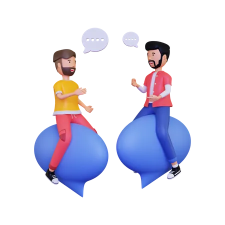 Two male having a conversation while sitting on a chat bubble  3D Illustration