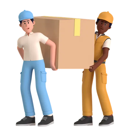 Two Man Carrying Large Package  3D Illustration