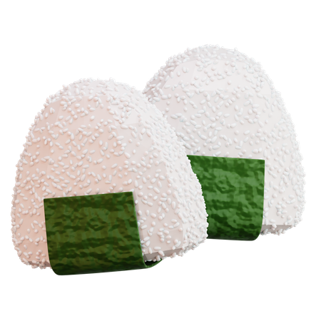 Two Onigiri Rice Balls With Nori Seaweed  3D Icon