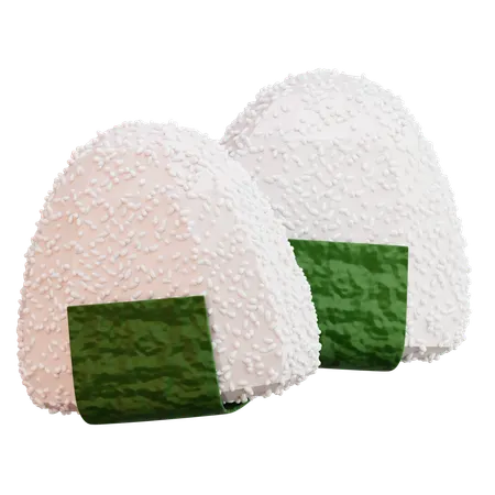 Two Onigiri Rice Balls With Nori Seaweed  3D Icon