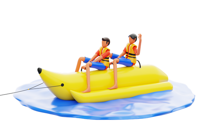 Two People Riding Banana Boat  3D Icon