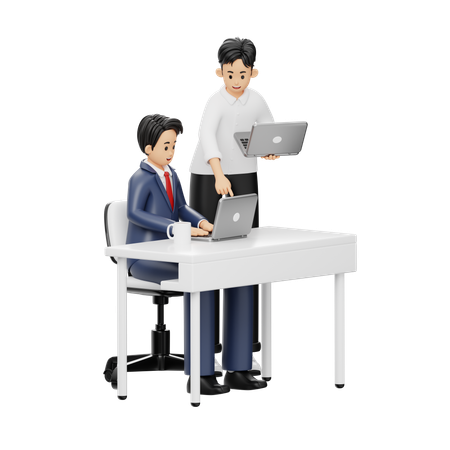 Two People Working Together Working On Laptop  3D Illustration