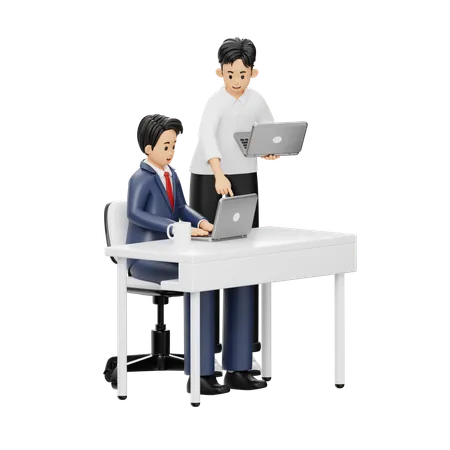 Two People Working Together Working On Laptop  3D Illustration