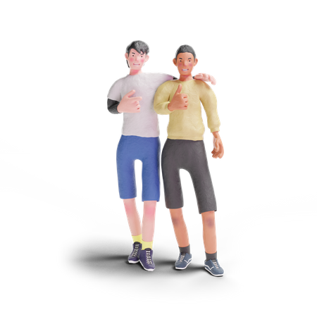 Two teenager thumbs up gesture  3D Illustration