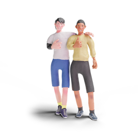 Two teenager thumbs up gesture 3D Illustration
