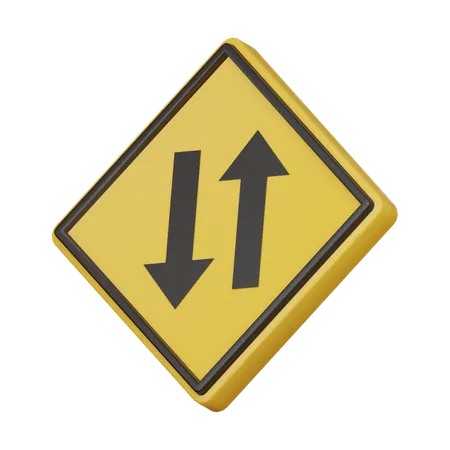 Two way traffic ahead sign  3D Icon