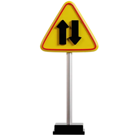 Two Way Traffic Warning Sign  3D Icon