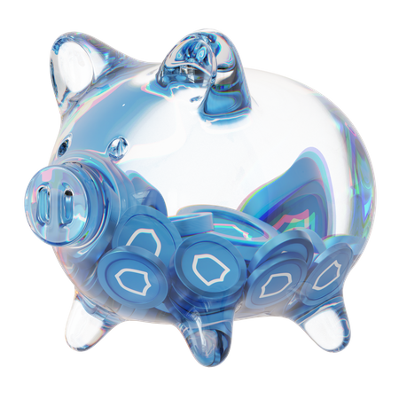 Twt Clear Glass Piggy Bank With Decreasing Piles Of Crypto Coins  3D Icon