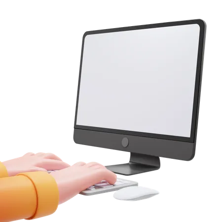 Typing on Computer 3D Illustration