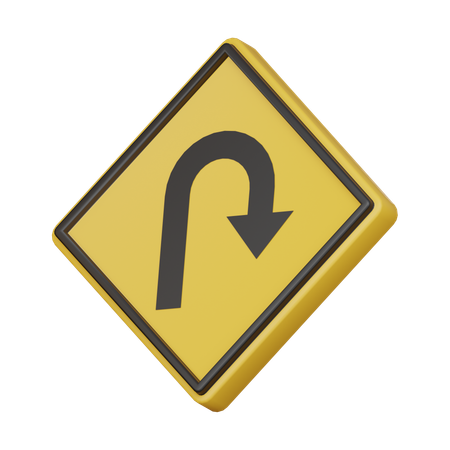 U trun ahead sign  3D Icon