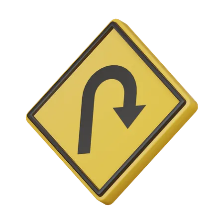 U trun ahead sign  3D Icon