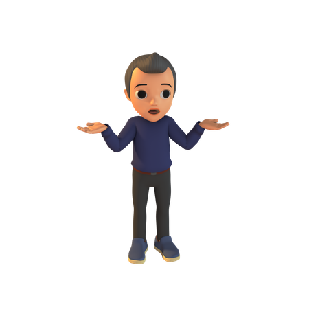 Überraschter Junge mit unbekannten Handgesten  3D Illustration